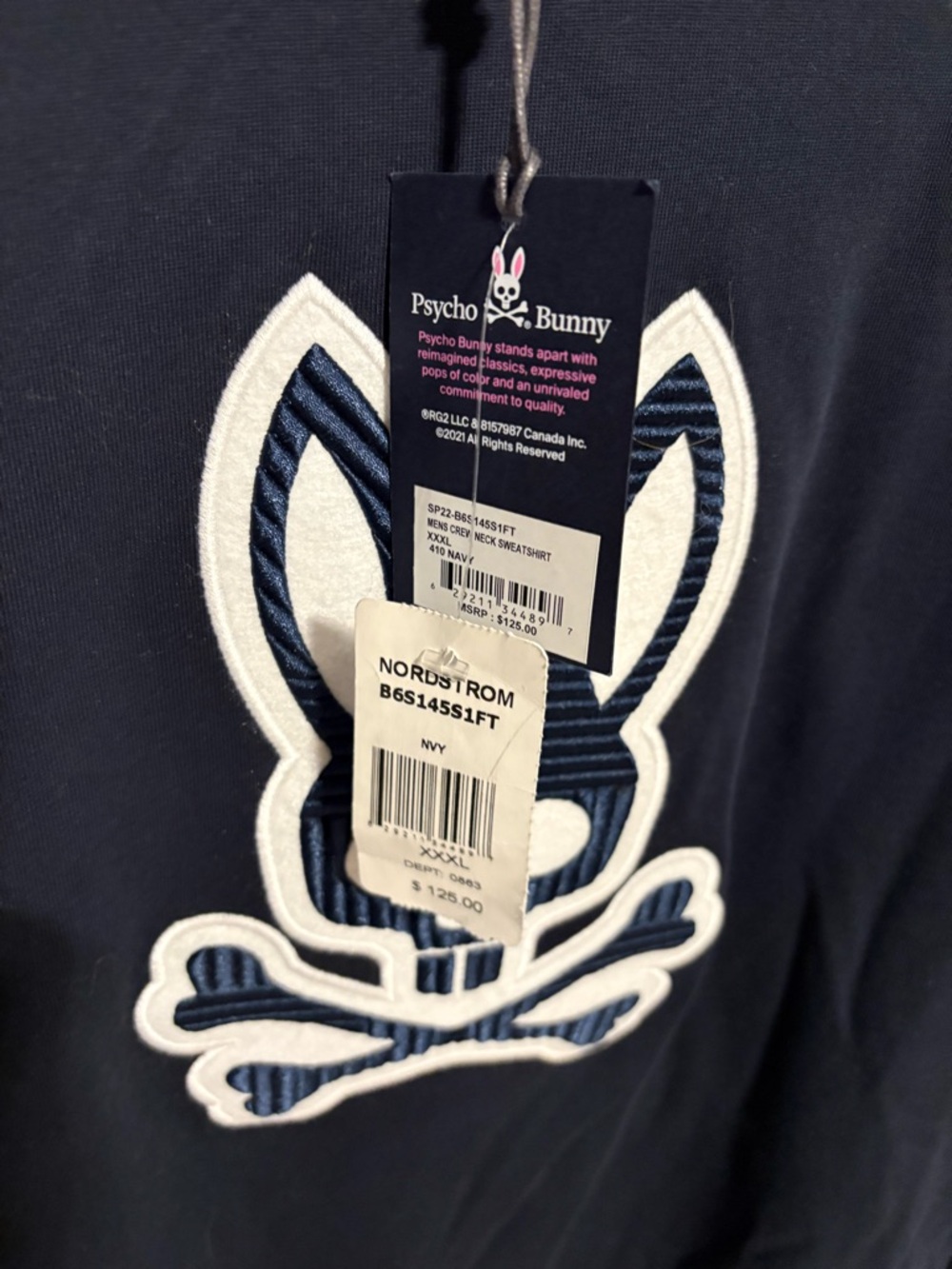 Psycho Bunny Navy Long-Sleeve Sweatshirt with White Bunny Skull - Picture 2 of 2